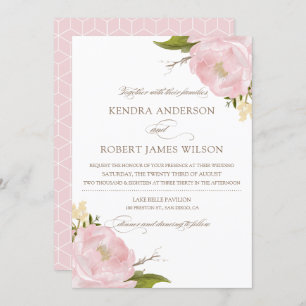 Aquarelle Blush Pink Peonies Faire-part de mariage