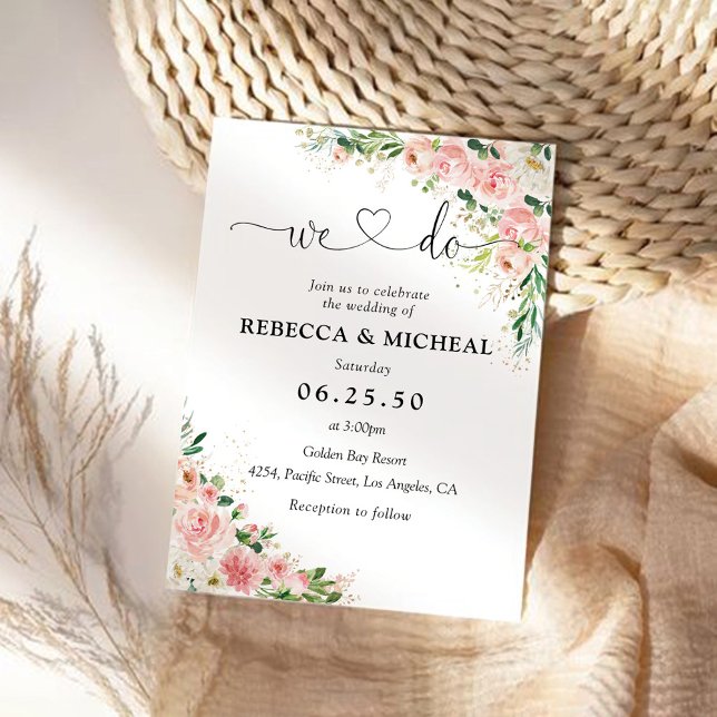 Aquarelle Blush Rose Faire-part de mariage or (Créateur téléchargé)