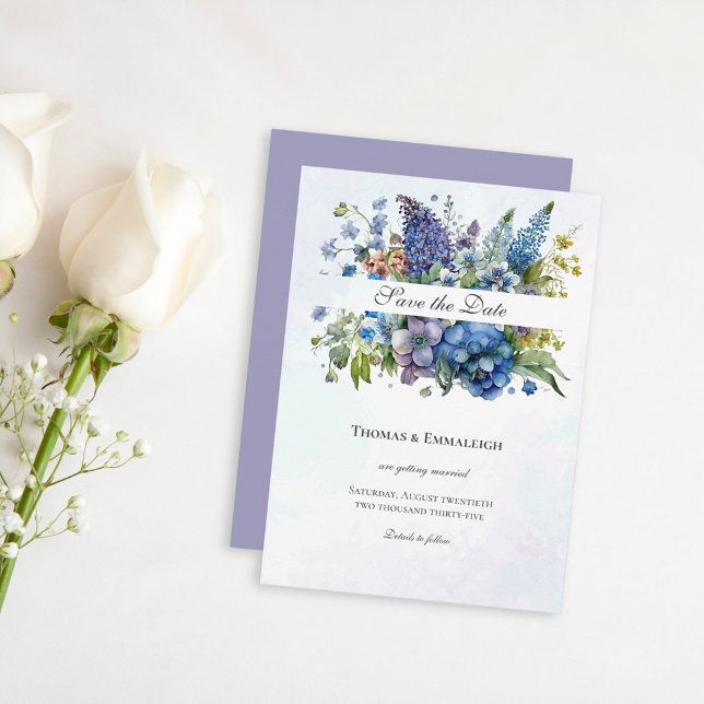 Aquarelle Bohème Bleu-Violet Enregistrer la date (Créateur téléchargé)