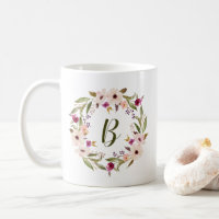Aquarelle Bohème Floral Wreath Monogramme Mug
