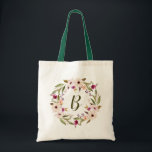 Aquarelle Bohème Floral Wreath Monogramme Sac<br><div class="desc">Sac fourre-tout d'inspiration bohème avec aquarelle violet et fleurs d'ivoire avec couronne feuillue. Ce sac fourre-tout monogramme personnalisable est parfait comme un cadeau personnalisé.</div>