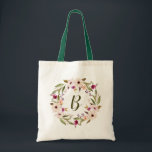 Aquarelle Bohème Floral Wreath Monogramme Sac<br><div class="desc">Sac fourre-tout d'inspiration bohème avec aquarelle violet et fleurs d'ivoire avec couronne feuillue. Ce sac fourre-tout monogramme personnalisable est parfait comme un cadeau personnalisé.</div>