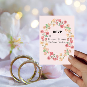 Aquarelle Boho anneau de fleurs rose carte RSVP