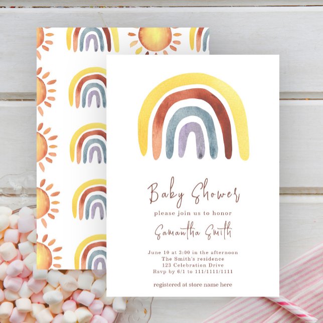 Aquarelle Boho arc-en-ciel Baby shower Invitation (Créateur téléchargé)