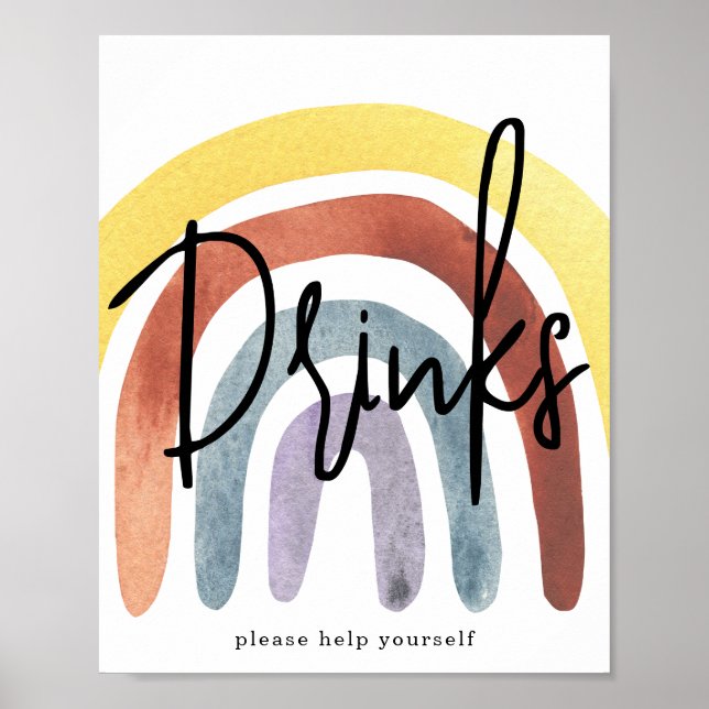 Aquarelle Boho Arc-en-ciel Poster des boissons (Devant)