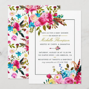 Aquarelle Boho Chic Floral Baby shower invitation