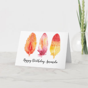 Aquarelle Boho Feathers - Carte d'anniversaire per