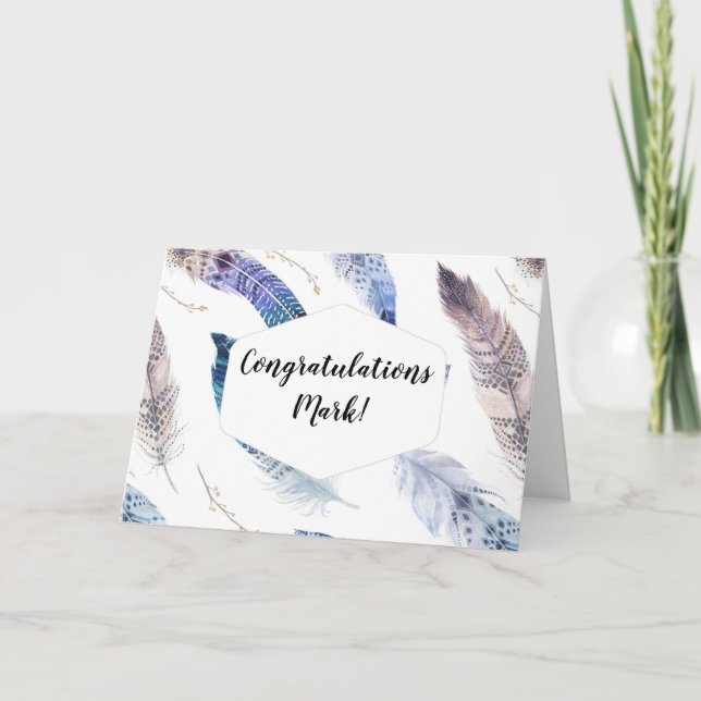 Aquarelle Boho Feathers - Carte Félicitations (Devant)