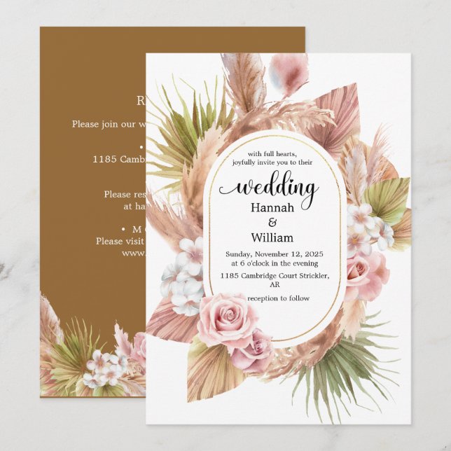 Aquarelle Boho Floral Frame Faire-part de mariage (Devant / Derrière)