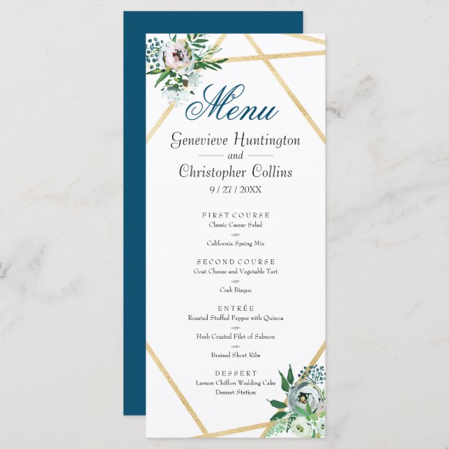 Aquarelle Boho Floral Mariage géométrique Menu (Devant / Derrière)