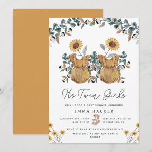 Aquarelle Boho Floral Twins Douche Invitation