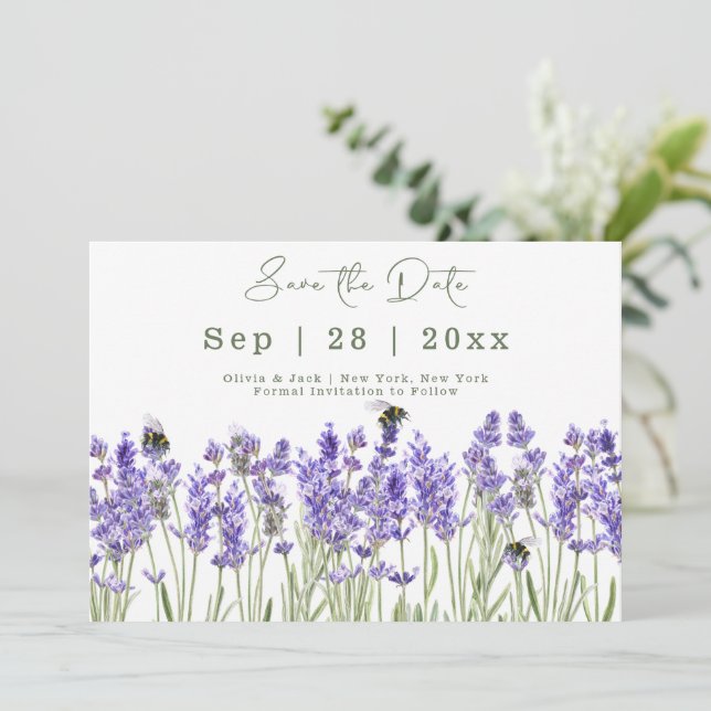 Aquarelle Boho Lavender Enregistrer La Carte Date (Debout devant)