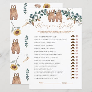 Aquarelle Boho maman ou papa Baby shower jeu