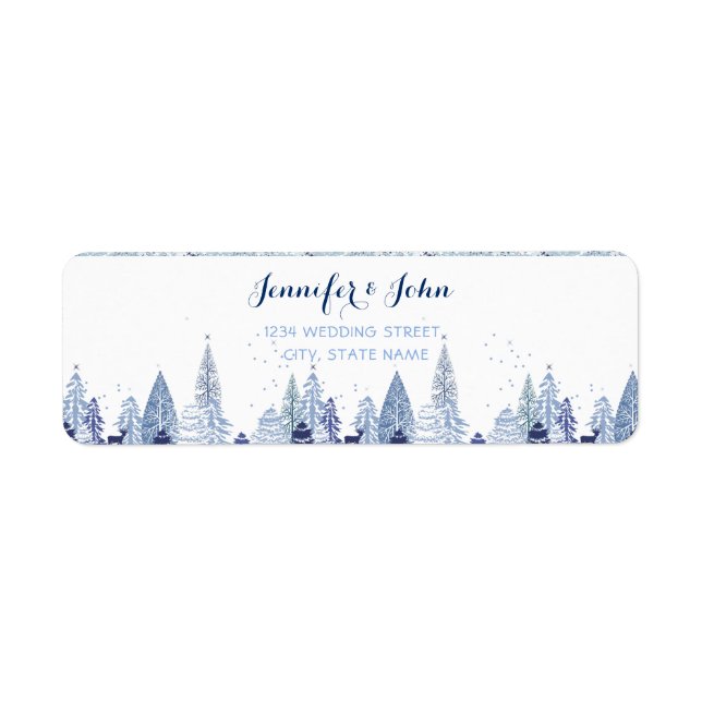 Aquarelle Bois Mariage d'hiver Étiquette de retour (Devant)