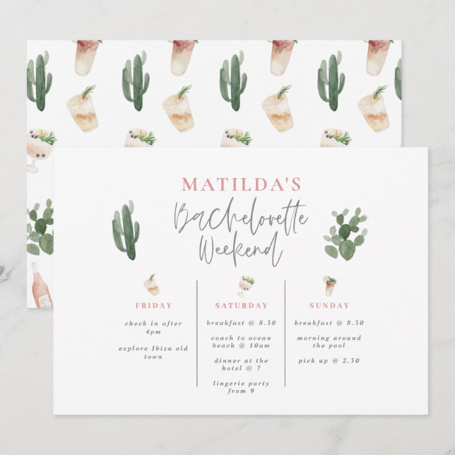 Aquarelle boissons bachelorette week-end itinérair (Devant / Derrière)