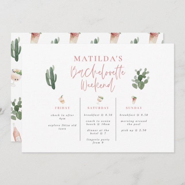 Aquarelle boissons bachelorette week-end itinérair (Devant / Derrière)