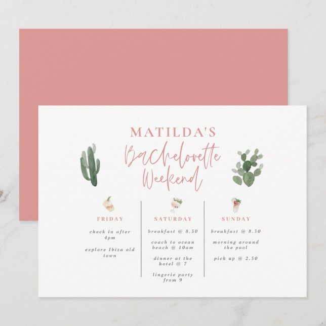 Aquarelle boissons bachelorette week-end itinérair (Devant / Derrière)