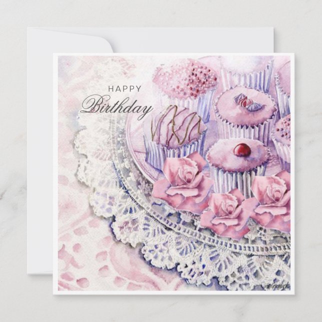 Aquarelle bonbons et fleurs carte d'anniversaire (Devant)