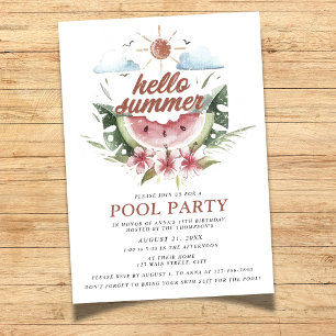 Aquarelle Bonjour Summer Pool Party Invitation