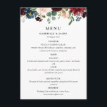 aquarelle bordeaux marine menu mariage floral<br><div class="desc">Un design floral moderne avec aquarelle peinte à la main en bordeaux et fleurs marines. Vous pouvez personnaliser le texte et les couleurs.</div>