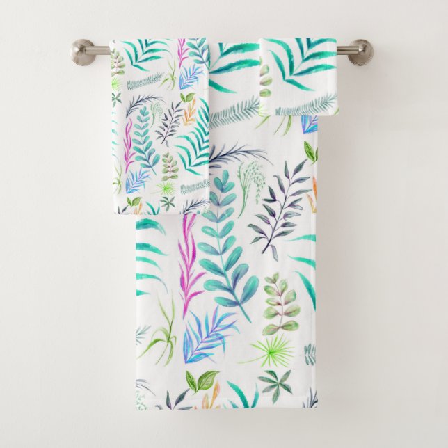 Aquarelle Botanique Feuille Motif Blanc (En situation)