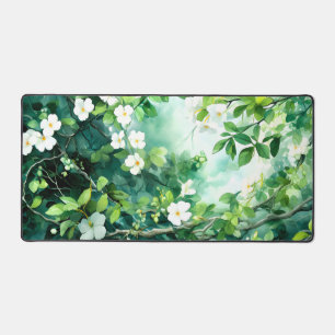 Aquarelle botanique Fleurs blanches Feuilles verte