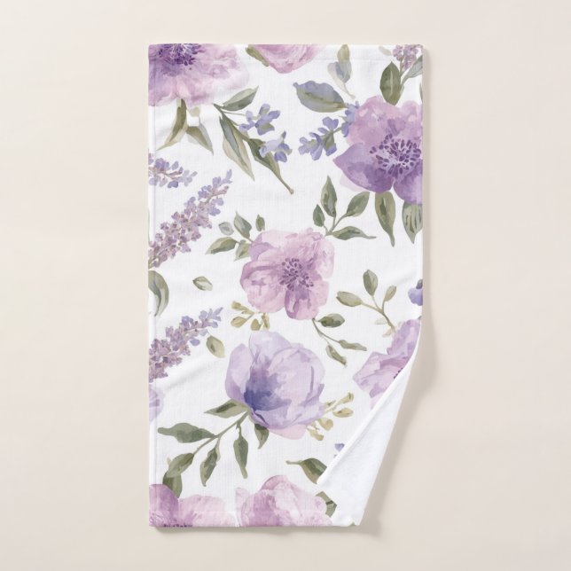 Aquarelle botanique florale violette lavande (Serviette à main)