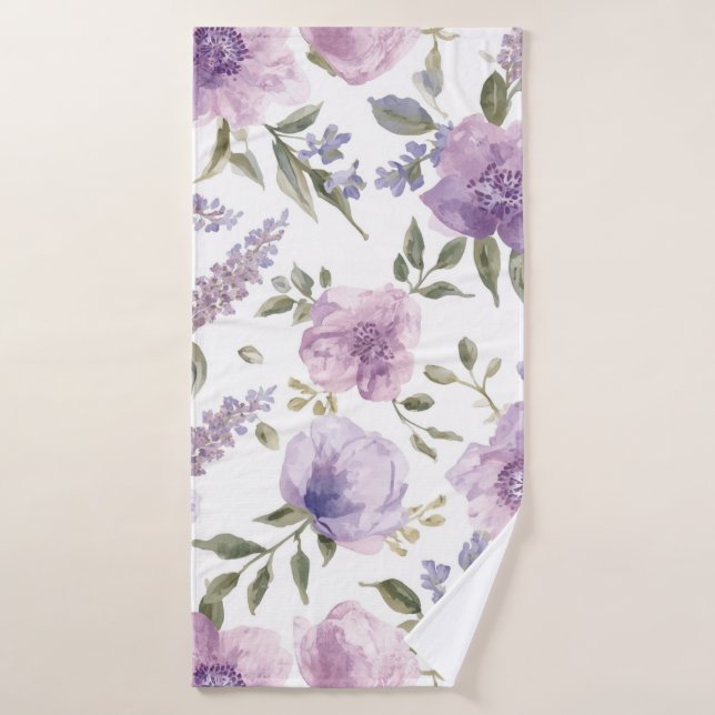 Aquarelle botanique florale violette lavande (Serviette de bain)