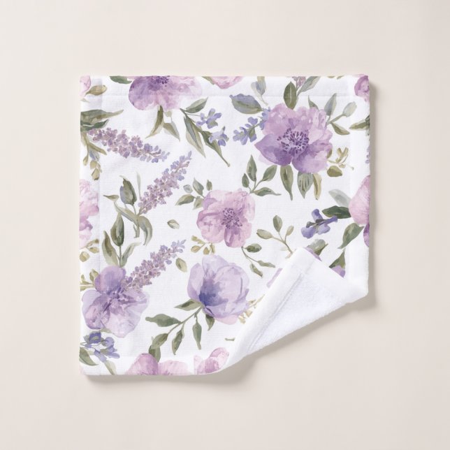 Aquarelle botanique florale violette lavande (Gant de toilette)