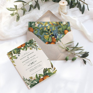 Aquarelle botanique moderne mariage orange agrumes