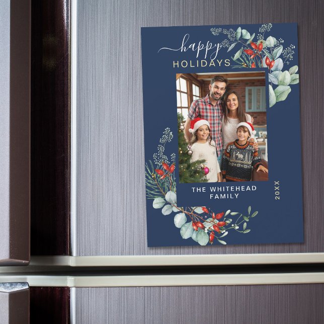 Aquarelle Botanique Vert Marine Photo Bleue (You will love these beautiful Christmas cards! They feature botanical watercolor pine and berries.)