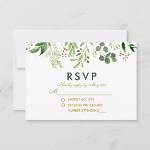 Aquarelle Botanique Vert Or Mariage RSVP