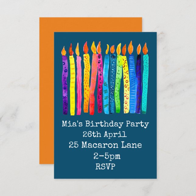 Aquarelle bougies invitation d'anniversaire de fil (Devant / Derrière)