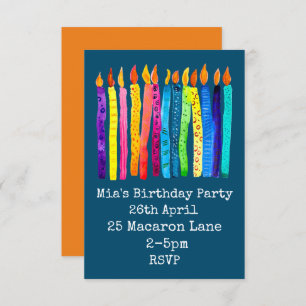 Aquarelle bougies invitation d'anniversaire de fil