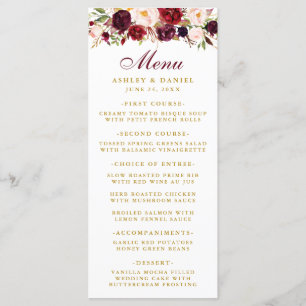 Aquarelle Bourgogne Floral Gold Menu Mariage