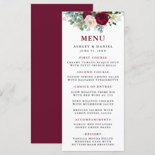 Aquarelle Bourgogne Floral Green Menu Mariage