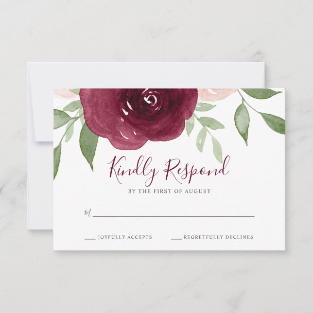 Aquarelle Bourgogne Mariage floral RSVP (Devant)