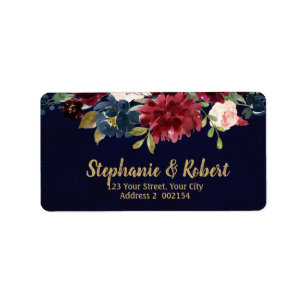 Aquarelle Bourgogne Rouge Marine Florale Étiquette