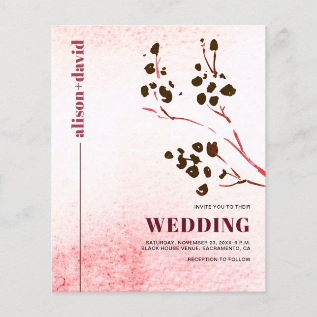 Aquarelle, branche Japandi Code QR BUDGET mariage (Devant)