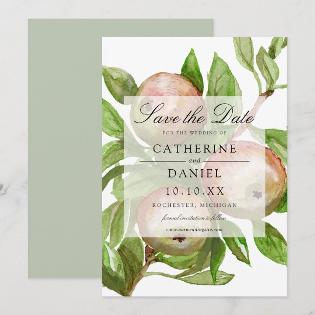 Aquarelle branche pomme enregistrer la carte date (Devant / Derrière)