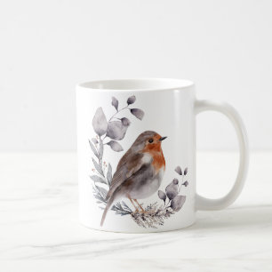 Aquarelle Brown gris Robin Bird Coffee Mug