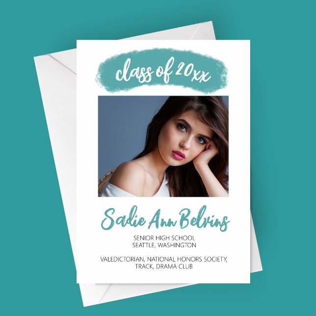 Aquarelle Brush Stroke Graduation Faire-part (Watercolor Brush Stroke Modern Graduation Photo Announcement Card)