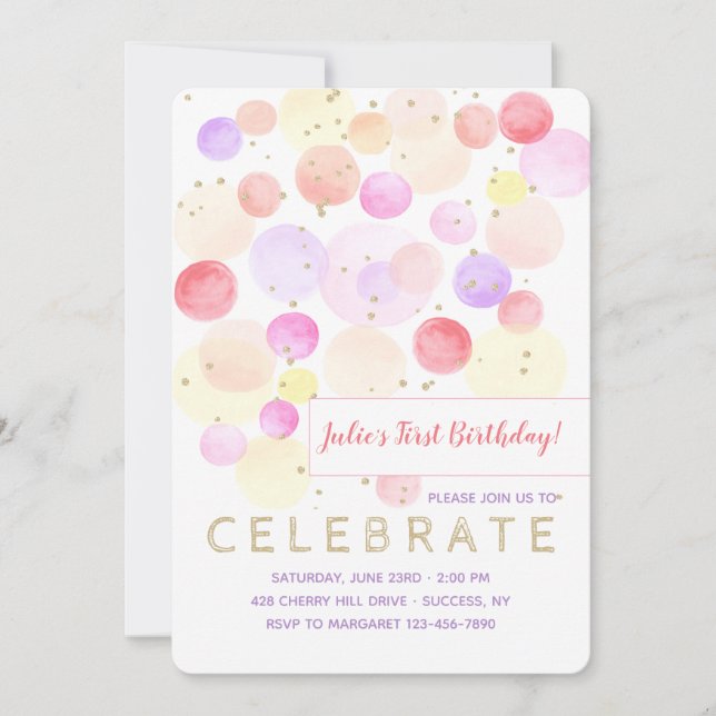 Aquarelle Bubbly Invitation (Devant)