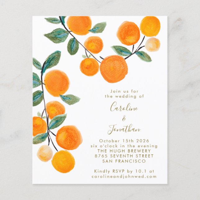 Aquarelle Budget Mariage d'agrumes orange (Devant)
