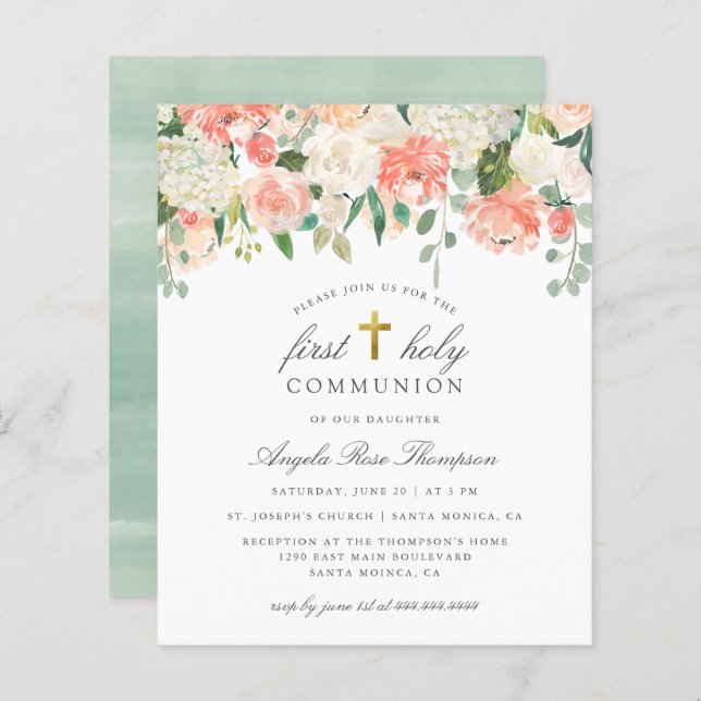 Aquarelle budgétaire Floral Première Communion sai (Devant / Derrière)