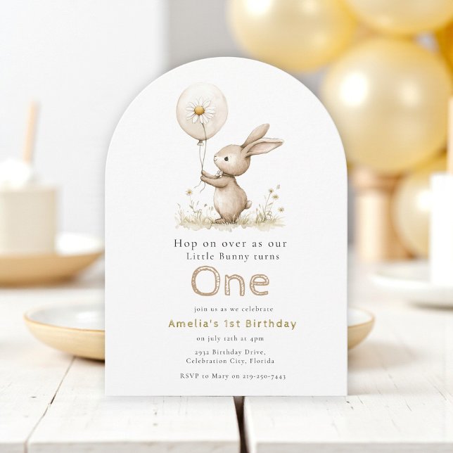 Aquarelle Bunny Floral First Birthday Invitation (Créateur téléchargé)