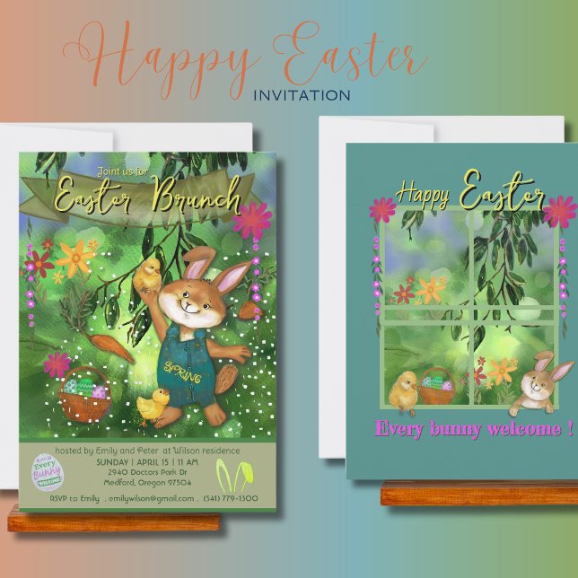 Aquarelle Bunny invitation au Brunch de Pâques (Watercolor Bunny invitation to Easter Brunch)