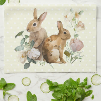Aquarelle Bunny rose serviette de cuisine