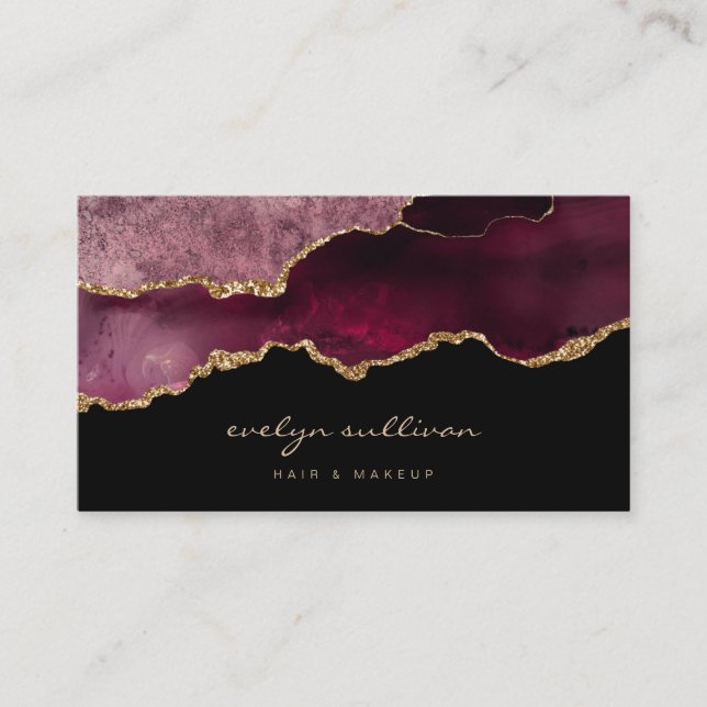 aquarelle burgundy agate sur carte de visite noir (Devant)