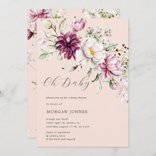 aquarelle burgundy peonies baby shower invitation